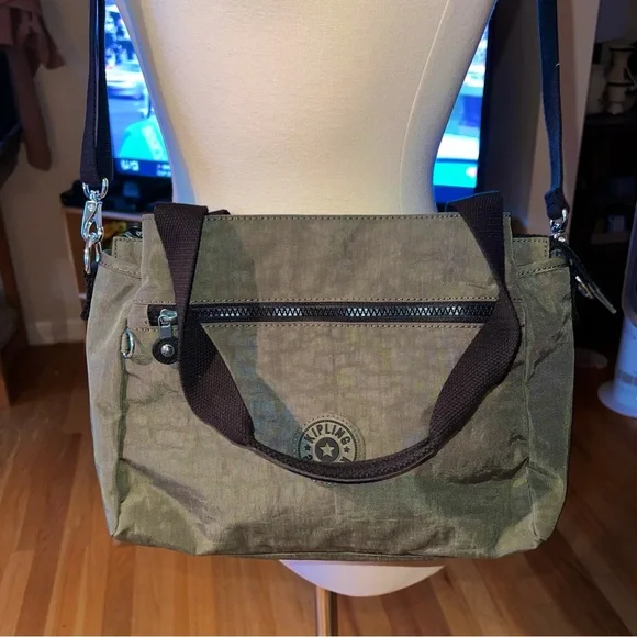 NEW Kipling Elysia Carry Handles w/Crossbody Strap Bag in Green Moss NO MONKEY - Picture 3 of 9